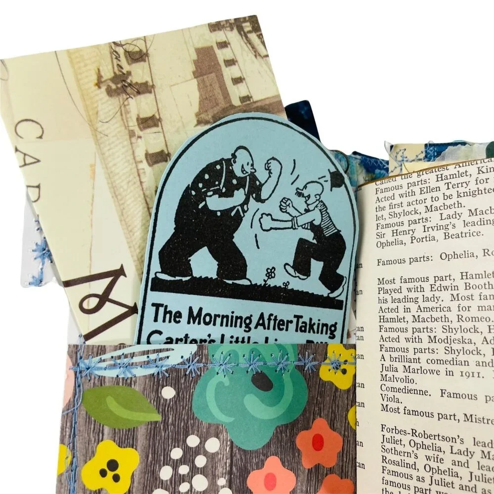 Handmade Junk Journal Mini Patchwork Fabric with Writing Board Ephemera Loaded u